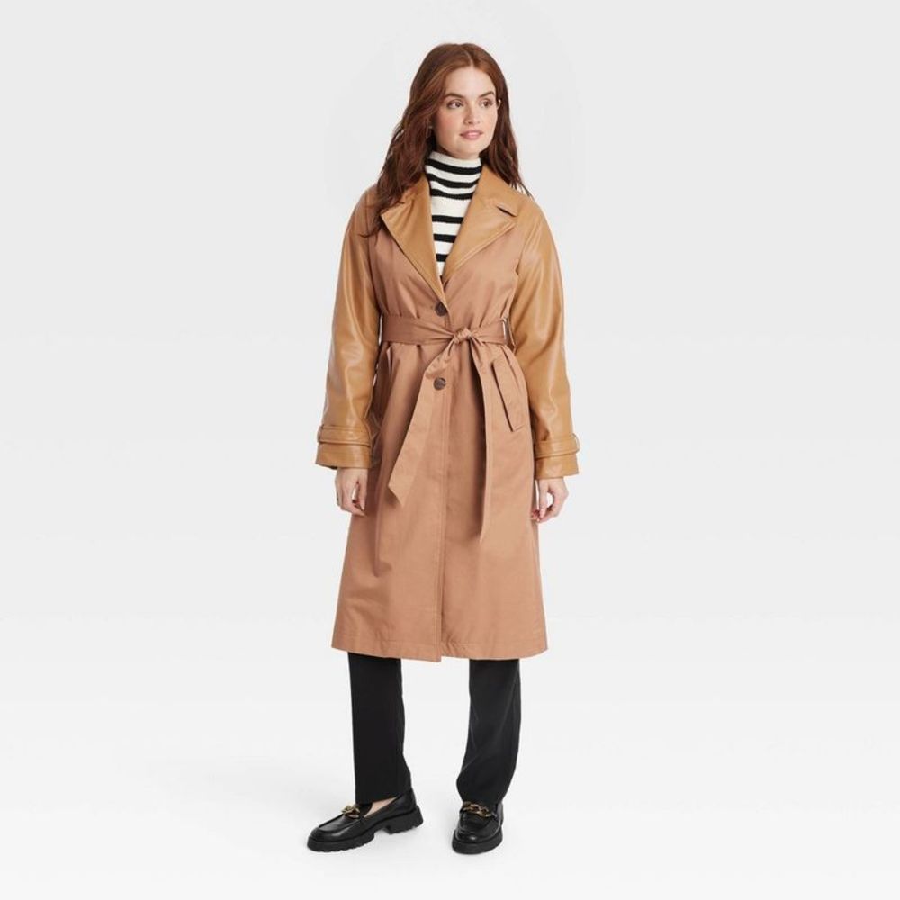 Women's Relaxed Trench Coat - A New Day Brown XL
